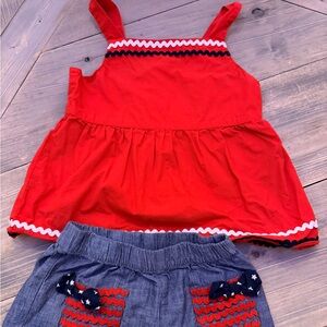 Gymboree Girls Patriotic USA FLAG Red Top & Chambray Shorts Set Size 6